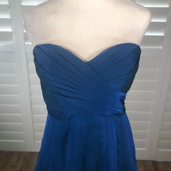 La Femme Strapless Cocktail Dress BlueTurquoise Iridescent Mini 8 Chiffon Panels - Picture 5 of 13